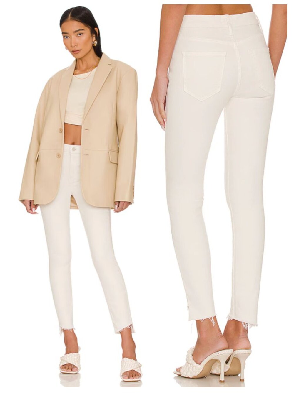 Mother The Looker ankle step fray in cream puffs wash size 28